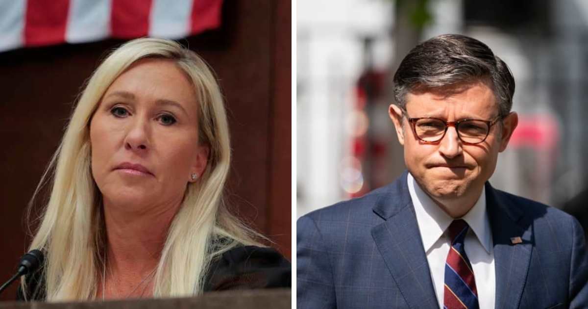 Marjorie Taylor Greene and Mike Johnson appeared together during a tense stretch for the House Republican conference (Getty Images)