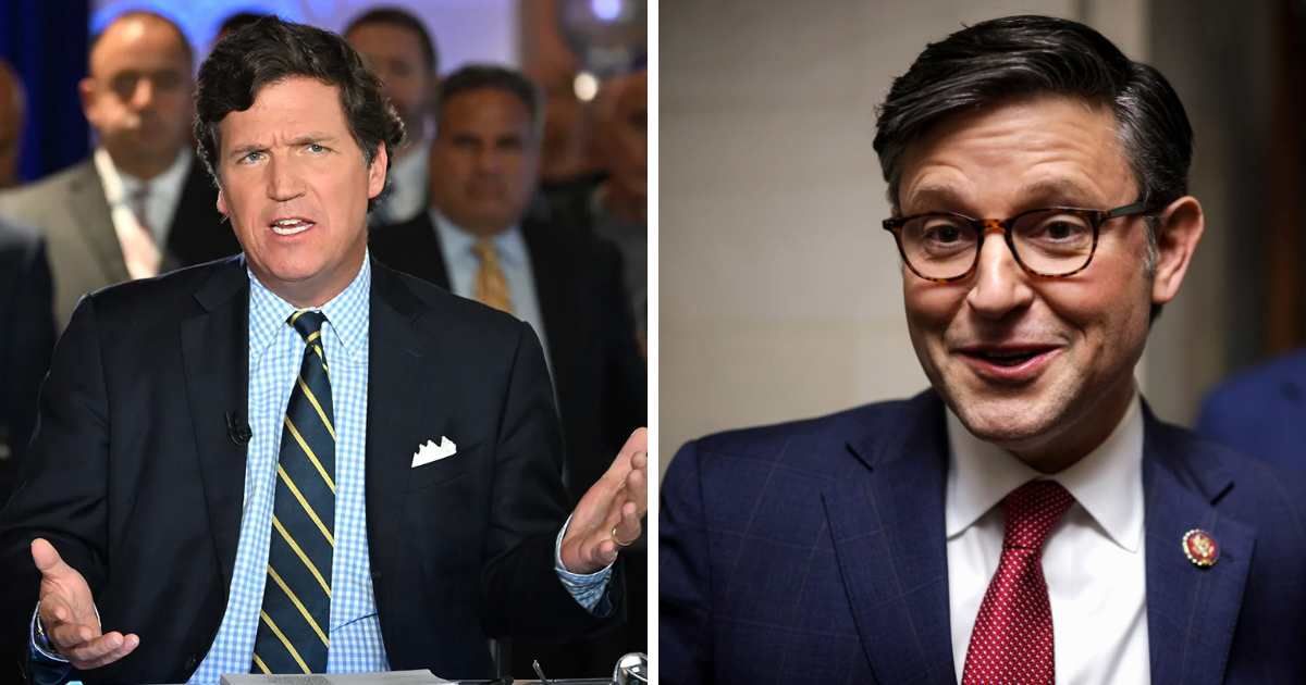 Speaker Mike Johnson said he told Tucker Carlson that giving a platform to Nick Fuentes was a 'big mistake' because of his 'vile' rhetoric (Getty Images)