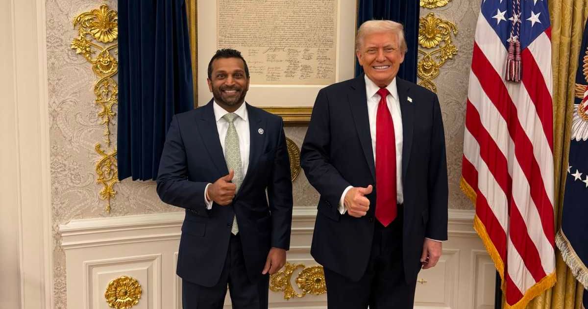 Karoline Leavitt said President Donald Trump laughed off the claim about Kash Patel and told Patel to take a photo to show he was 'doing a great job' (@PressSec/x)