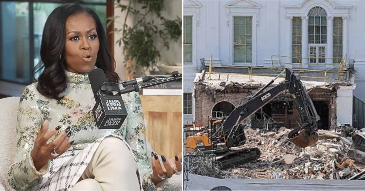 Michelle Obama spoke about the East Wing demolition on the 'Jamie Kern Lima Show' podcast (@Jamie Kern Lima Show/YouTube, Getty Images)