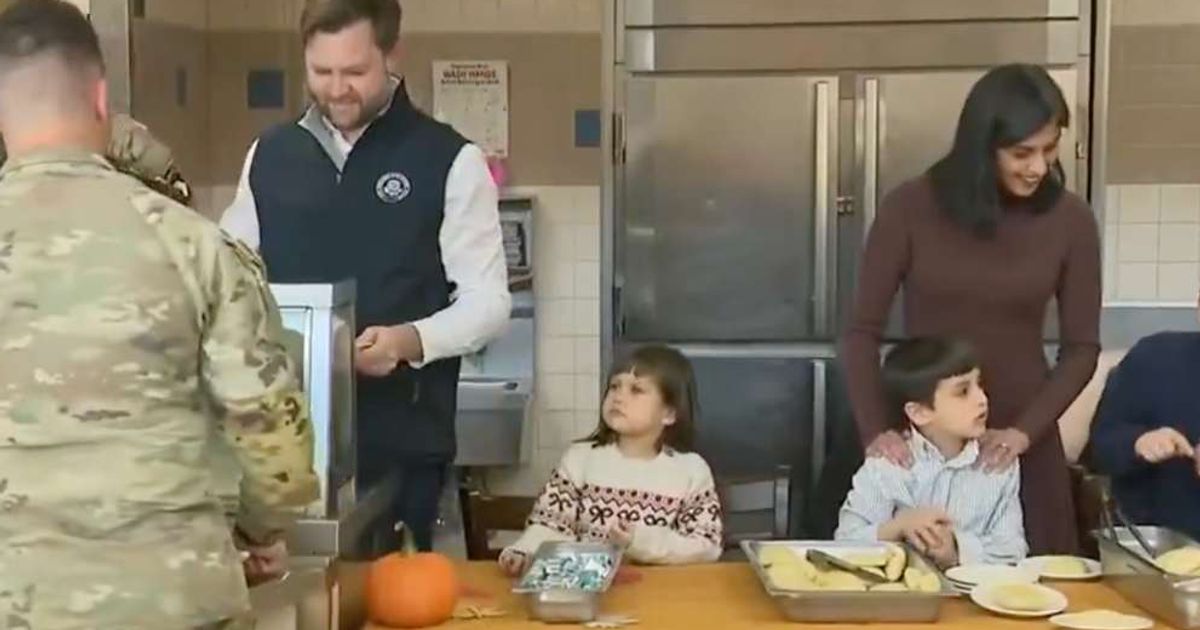 Vice President JD Vance marked Thanksgiving with a visit to Fort Campbell in Kentucky serving meals to US troops with his family (Screengrab@FoxNews/X)