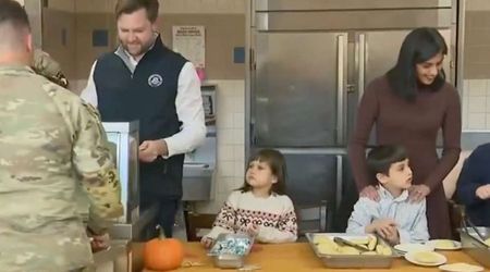 JD Vance’s 'kind' daughter Mirabel steals the show as she helps serve Thanksgiving dinner to troops