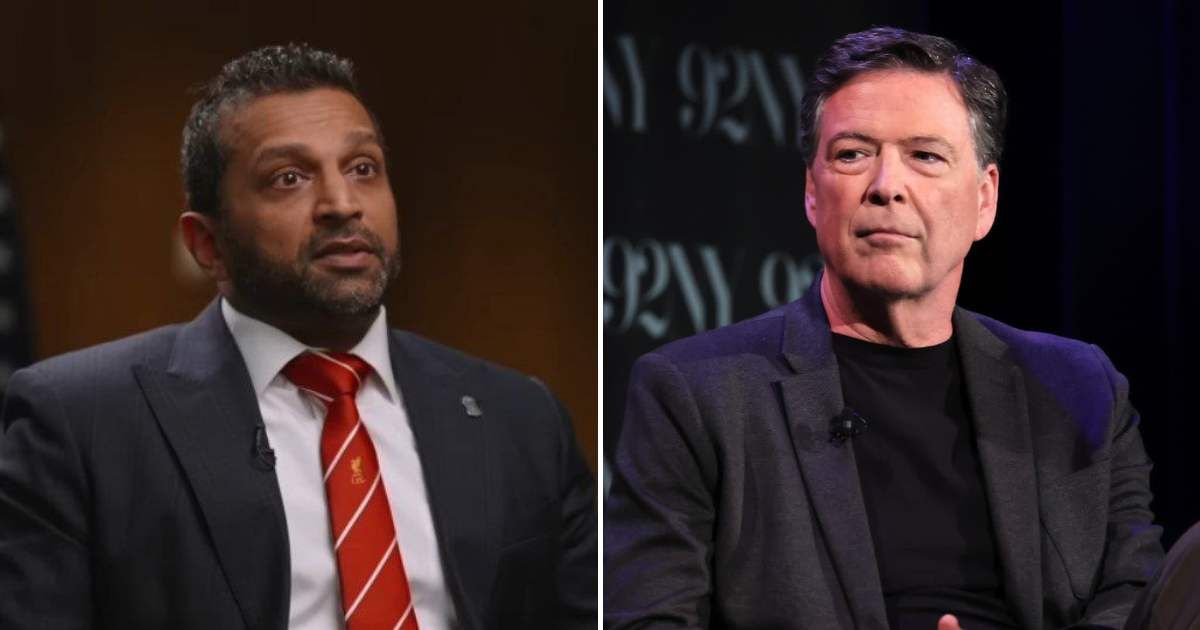 Kash Patel said the Trump administration remained determined to pursue former FBI Director James Comey despite a federal judge throwing out the case (American Thought Leaders - The Epoch Times/YouTube, Getty Images)