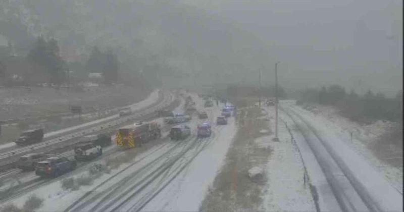 Winter weather triggers multiple pileups involving 50 cars on I-70 in Colorado