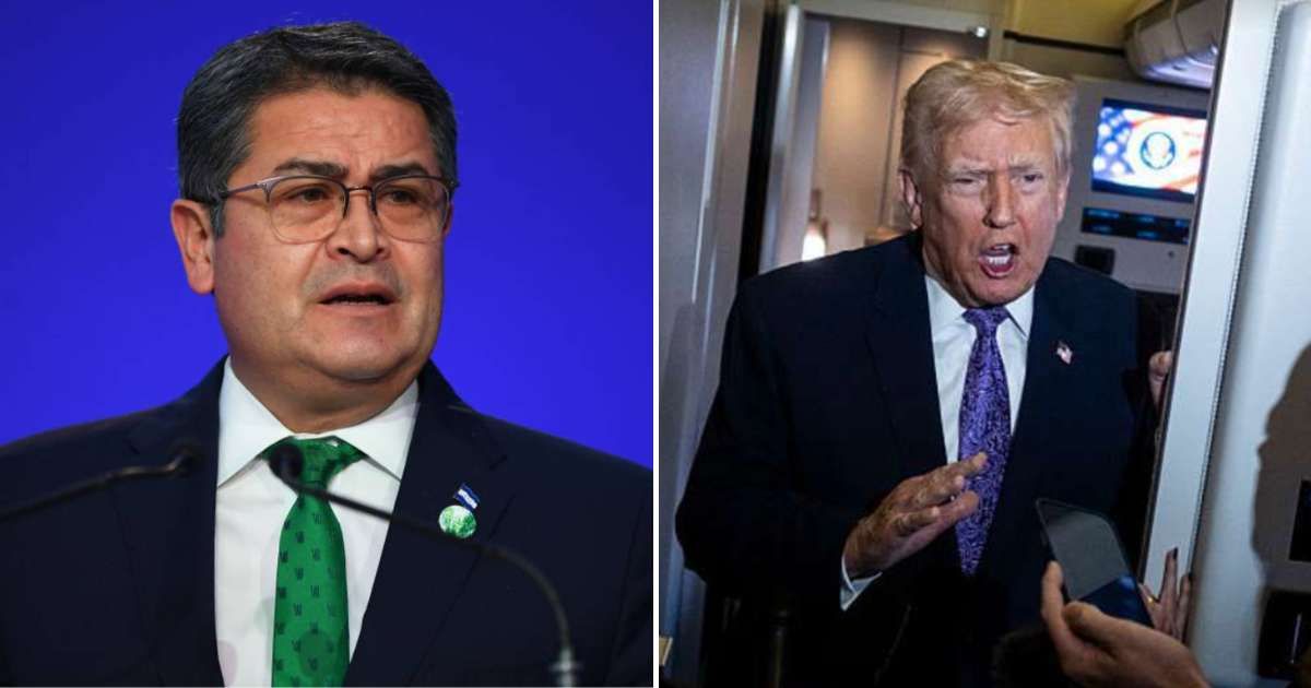 Donald Trump defended his decision to pardon former Honduran President Juan Orlando Hernandez while speaking with reporters aboard Air Force One (Getty Images)