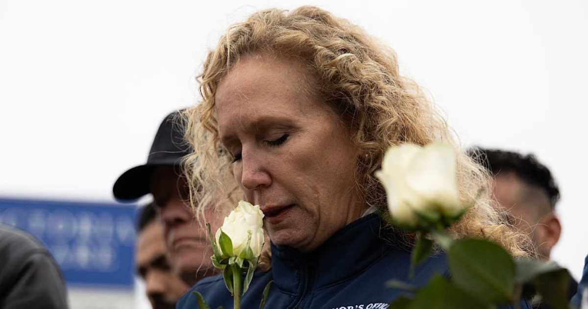 Mayor Christina Fugazi stood at a vigil on Sunday, November 30 for the victims of a shooting in Stockton, California (Benjamin Fanjoy/Getty Images)