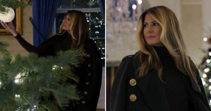 Melania Trump stuns in Burberry military coat as she unveils 2025 White House Christmas decor
