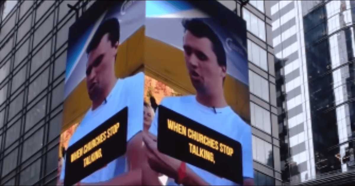 Turning Point USA honored its founder Charlie Kirk by featuring him in a Times Square ad for AmericaFest 2025 (@tpusa/Instagram)