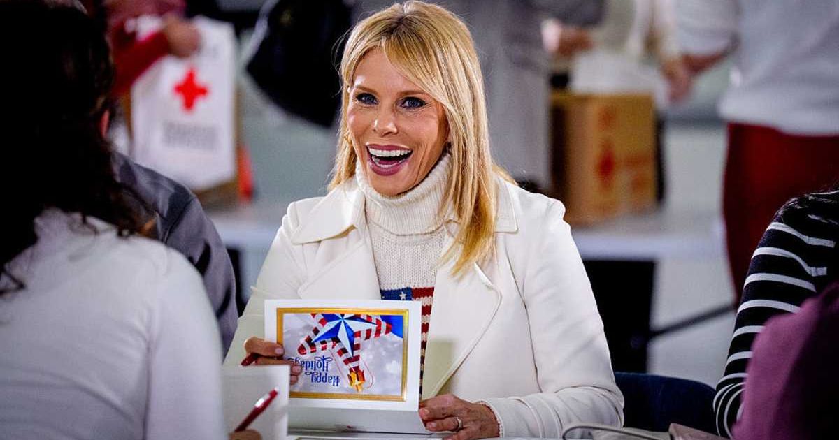 Cheryl Hines joined Melania Trump and Usha Vance at a Red Cross holiday care package event on Monday, December 1, at Joint Base Andrews in Prince George’s County, Maryland (Getty Images)