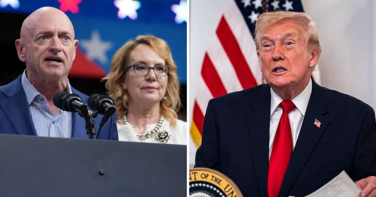 Mark Kelly said President Donald Trump’s Truth Social posts sparked a surge in graphic, violent threats against him and Gabby Giffords (Getty Images)