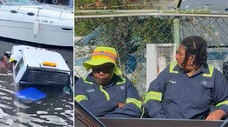Video shows bystanders dive into Miami River and rescue two trapped city workers from sinking truck