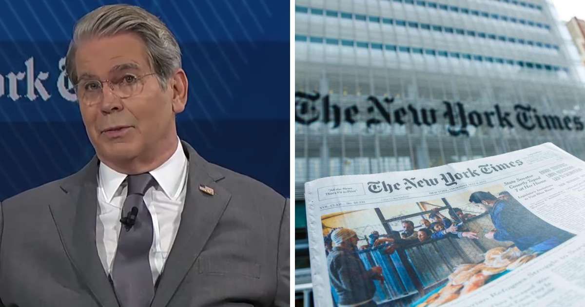 Scott Bessent accused The New York Times of promoting a misleading narrative about Donald Trump’s health Screengrab/New York Times Events/Youtube, Getty Images)