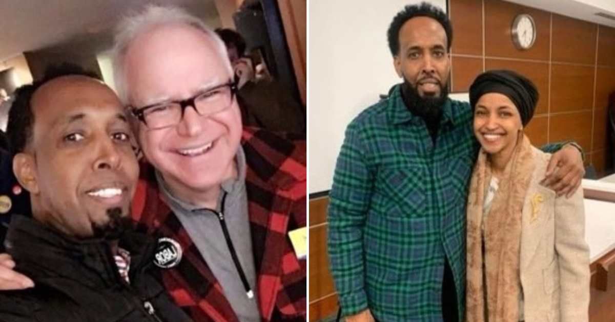 Tim Walz and IIhan Omar with Somali illegal immigrant Abdul Dahir Ibrahim (@DHSgov/X)