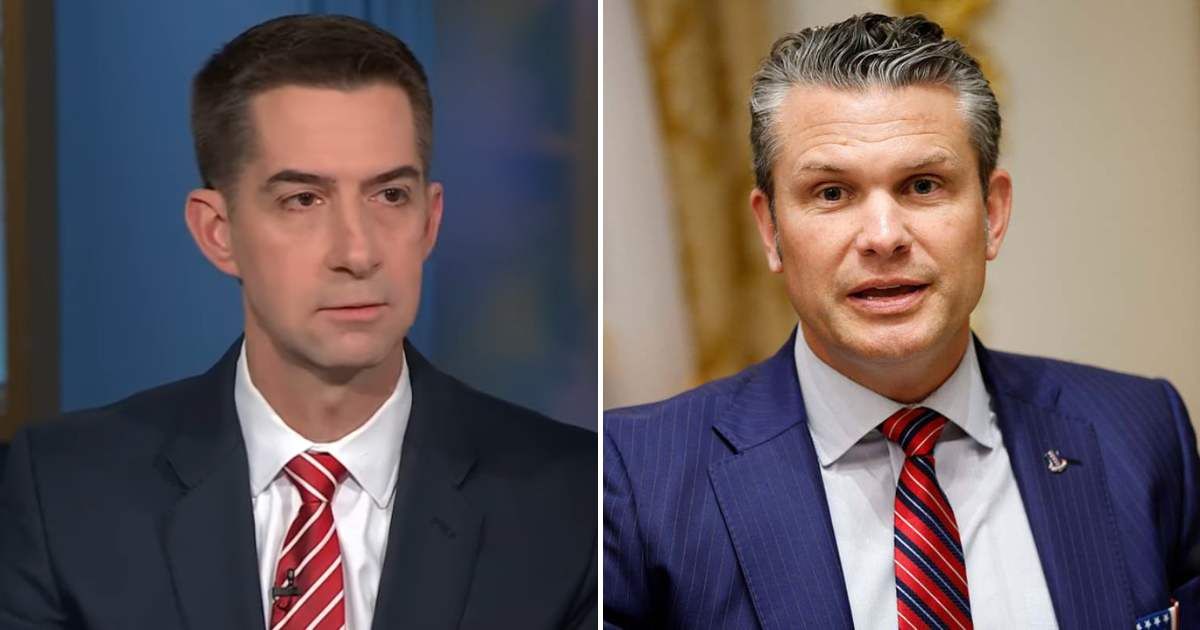 Tom Cotton backed Pete Hegseth amid Signal app controversy and said that the Pentagon report cleared him of wrongdoing (NBC News/YouTube, Getty Images)