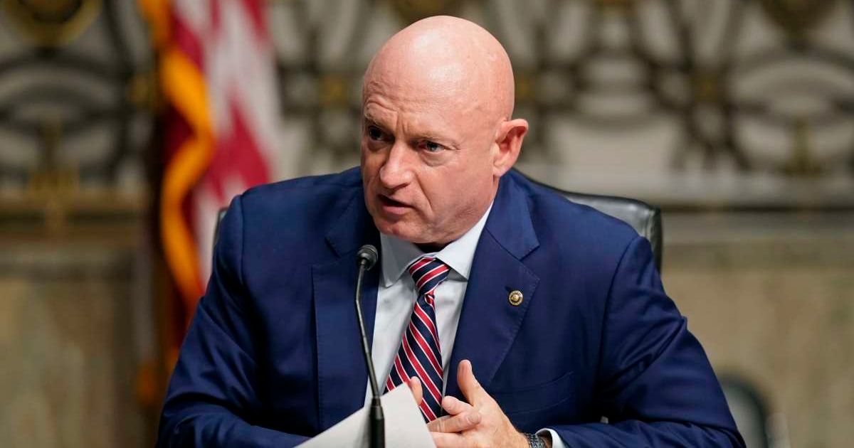 Senator Mark Kelly gave these remarks during an interview on MS Now’s 'The Weekend' while speaking with Jacqueline Alemany (Patrick Semansky-Pool/Getty Images)