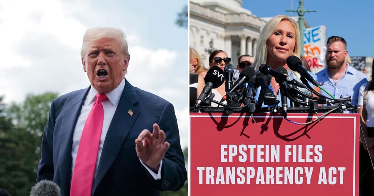 In a Truth Social post, President Donald Trump lashed out at CBS and Paramount over Marjorie Taylor Greene interview and demanded apologies from host Lesley Stahl (Getty Images)