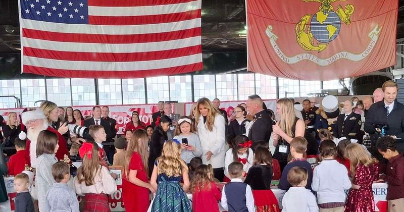 Melania Trump flies with Santa on osprey to join Toys for Tots celebration in Quantico