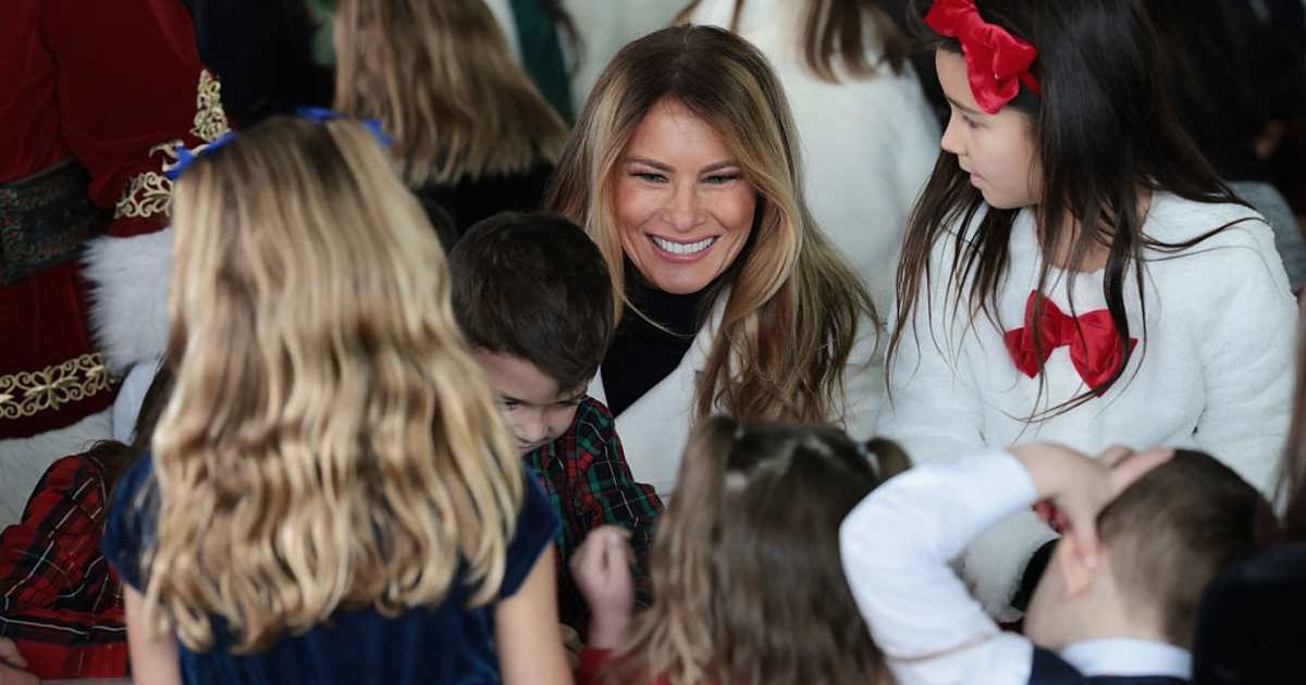 Melania Trump visited children of service members during the Toys for Tots charity drive at Marine Corps Base Quantico in Virginia (Getty Images)