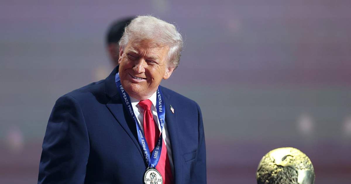President Donald Trump receives the FIFA Peace Prize during the FIFA World Cup 2026 Official Draw at the John F Kennedy Center for the Performing Arts in Washington, DC (Dan Mullan/Getty Images)