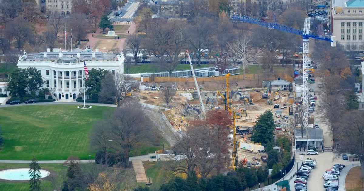 Work continues on the construction of the ballroom at the White House, Tuesday, December, 9, 2025, in Washington, where the East Wing once stood (AP Photo/Pablo Martinez Monsivais)