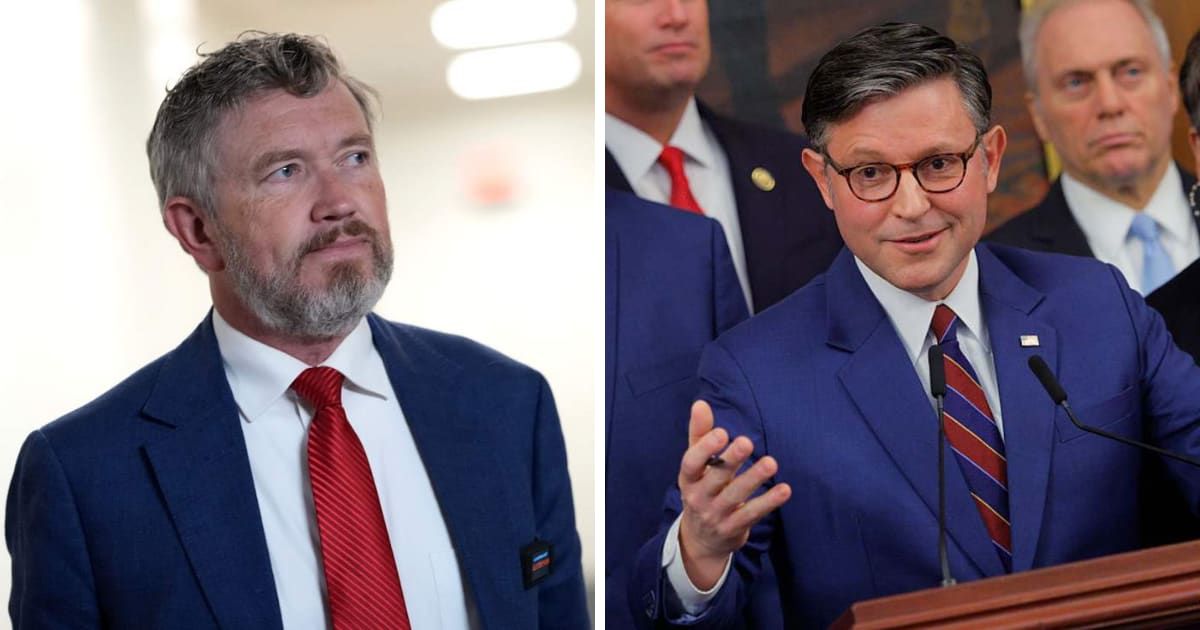 Speaker Mike Johnson tried to navigate GOP backlash on the NDAA as Reps like Thomas Massie said that they were likely to vote ‘no’ on the rule vote (Getty Images)