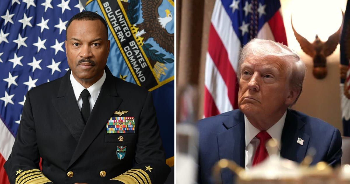 A viral post claimed Admiral Alvin Holsey and Donald Trump clashed during a meeting (southcom.mil, Getty Images)