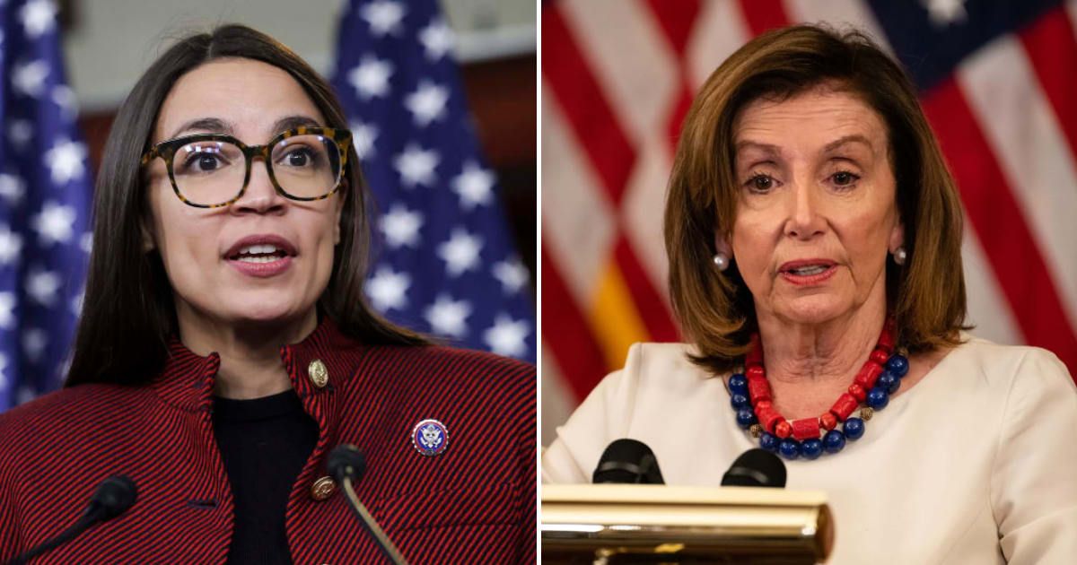A rumor circulated online in December 2025 claiming that Rep Alexandria Ocasio-Cortez accused former House Speaker Nancy Pelosi of having a drinking problem (Eric Lee-Pool/, Kevin Dietsch/Getty Images)