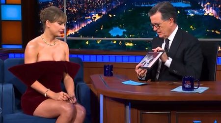 Taylor Swift turns heads in $1.7K burgundy velvet minidress on 'The Late Show with Stephen Colbert'