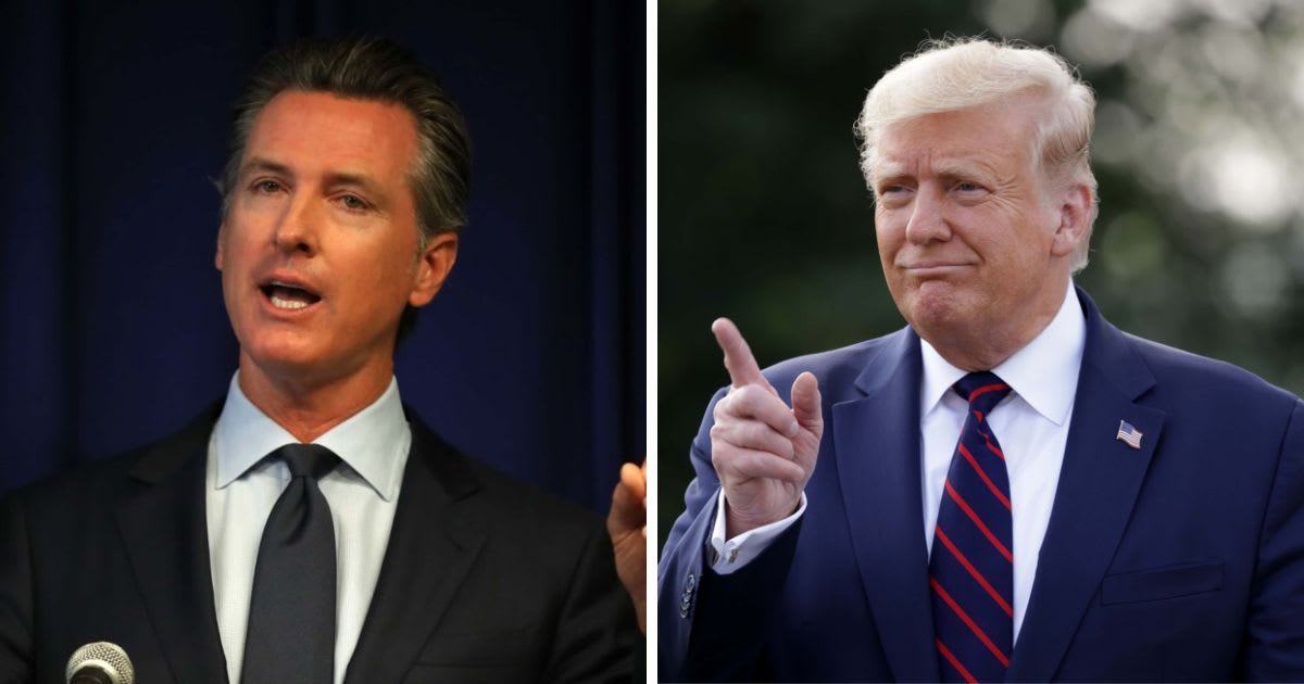 Gavin Newsom’s simulated clip showed President Donald Trump, Secretary of Defense Pete Hegseth, and Deputy Chief of Staff Stephen Miller seated on a curb before later walking toward a courthouse (Getty Images)