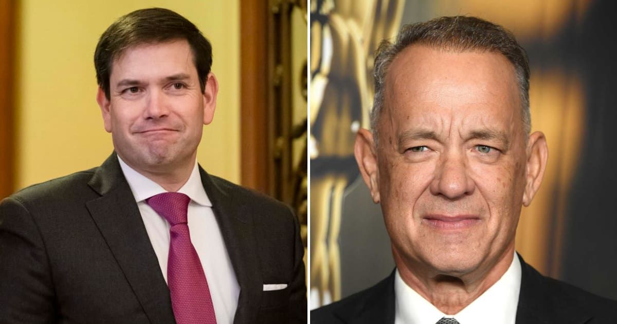 The rumor first appeared on a Facebook page, featuring dramatic captions and images of Tom Hanks and Marco Rubio (Getty Images)