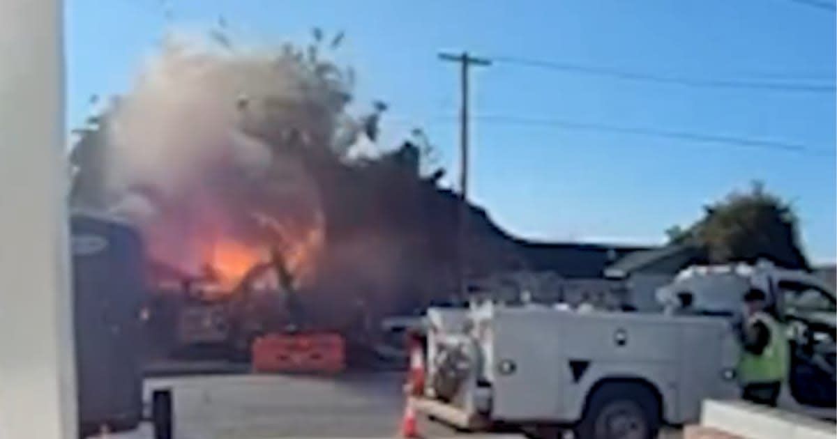 A doorbell cam captured the exact moment of a terrifying blast as building erupted in flames (Screenshot/ABC7 News)