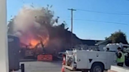 Doorbell cam captures moment of terrifying blast as California building erupts in flames