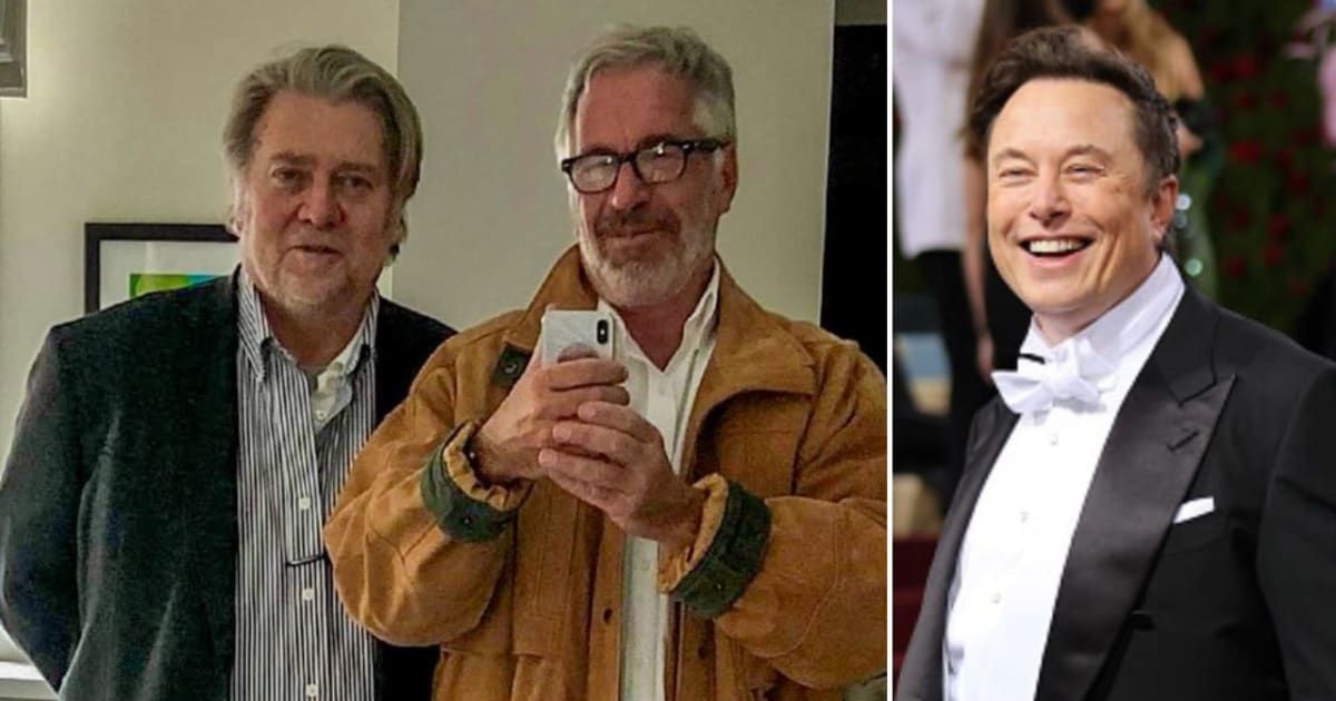 Newly released images of Steve Bannon and Jeffrey Epstein are prompting a sharp reaction from Elon Musk on X (@AmberWoods100.X, Getty Images)