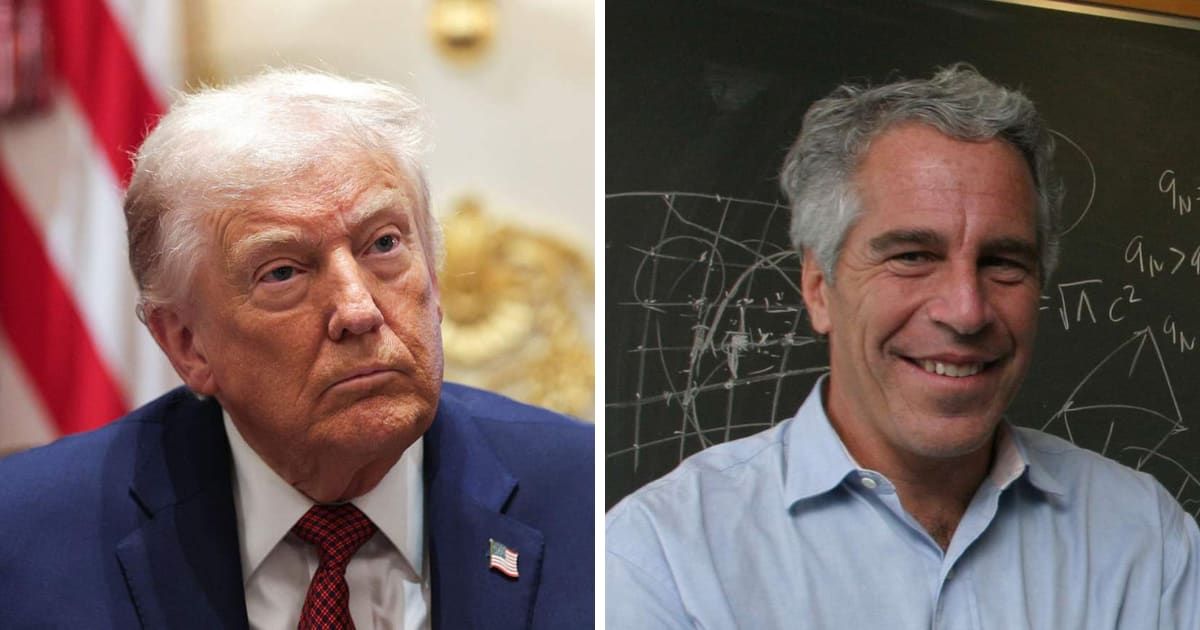 Images claiming to show Donald Trump and Jeffrey Epstein with young women circulated online (Getty Images)