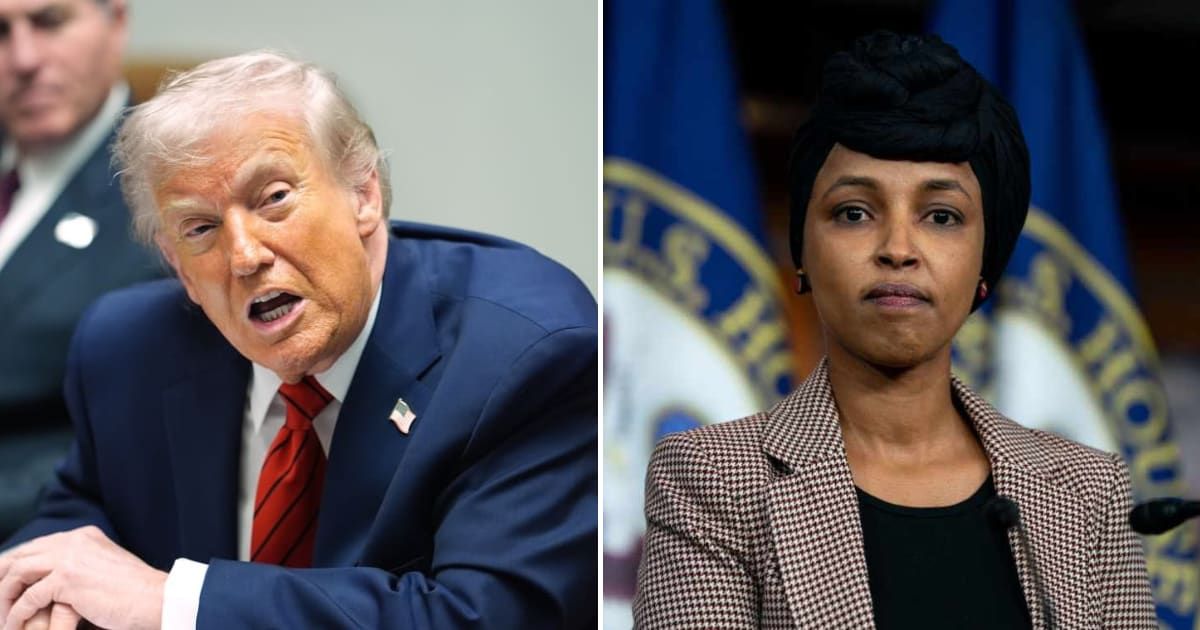 Donald Trump once again criticized Ilhan Omar, especially for complaining about the US, during a press conference in the Oval Office on Friday, December 12 (AP Photo/Evan Vucci, Kent Nishimura/Getty Images)
