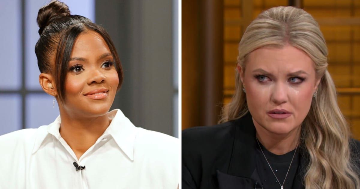 Erika Kirk addressed Candace Owens' conspiracy theories during a CBS News town hall (Screengrab/@CBSNews/X, Getty Images)