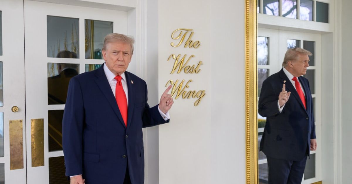 Donald Trump revealed a new mirror and bronze lettering at the White House West Wing entrance via Truth Social (@realDonaldTrump/Truth Social)