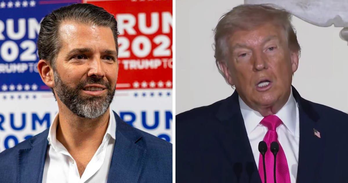 Donald Trump recalled a television pitch centered on Donald Trump Jr’s hunting and fishing interests during a White House event (Screengrab/The White House/YouTube, Getty Images)