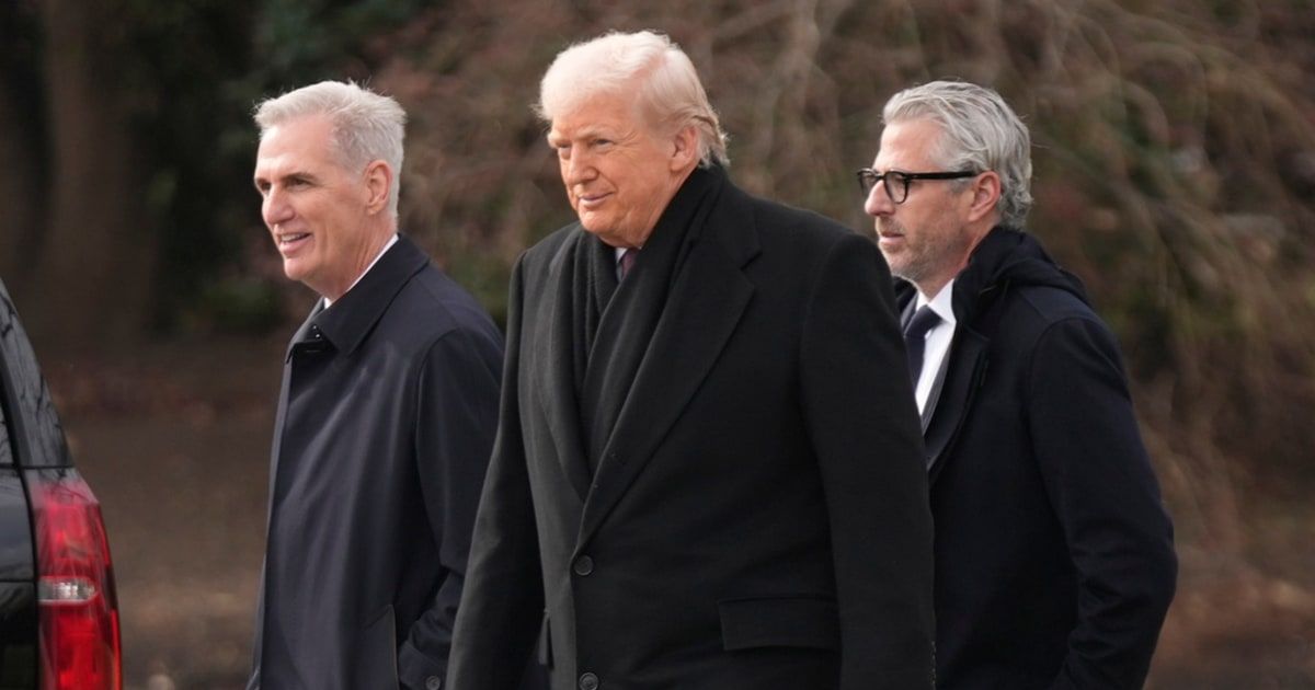 President Donald Trump walks with Kevin McCarthy and Casey Wasserman across the South Lawn of the White House to board Marine One, on Wednesday, December 17 (AP Photo/Mark Schiefelbein)