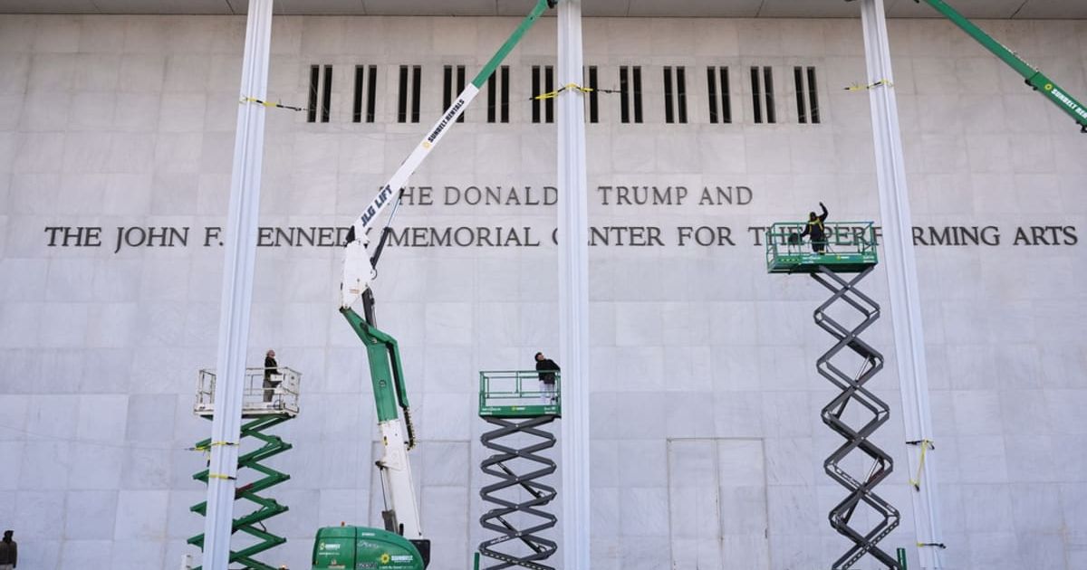 New signage bearing President Donald Trump’s name was installed outside the Kennedy Center in Washington DC (AP Photo/Jacquelyn Martin)