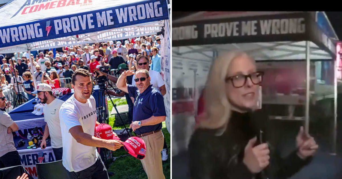 Turning Point USA has sparked intense backlash over a selfie display at AmericaFest recreating the site of Charlie Kirk’s killing (Getty Images, @ShadowofEzra/X)