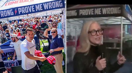 TPUSA fans pose for selfies in front of display tied to Charlie Kirk's killing at AmericaFest