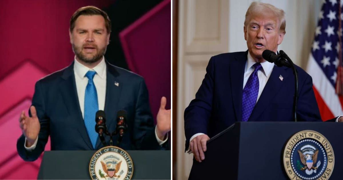 JD Vance spoke at AmericaFest 2025 while praising Donald Trump for ending diversity, equity, and inclusion programs (The White House/YouTube, Getty Images)