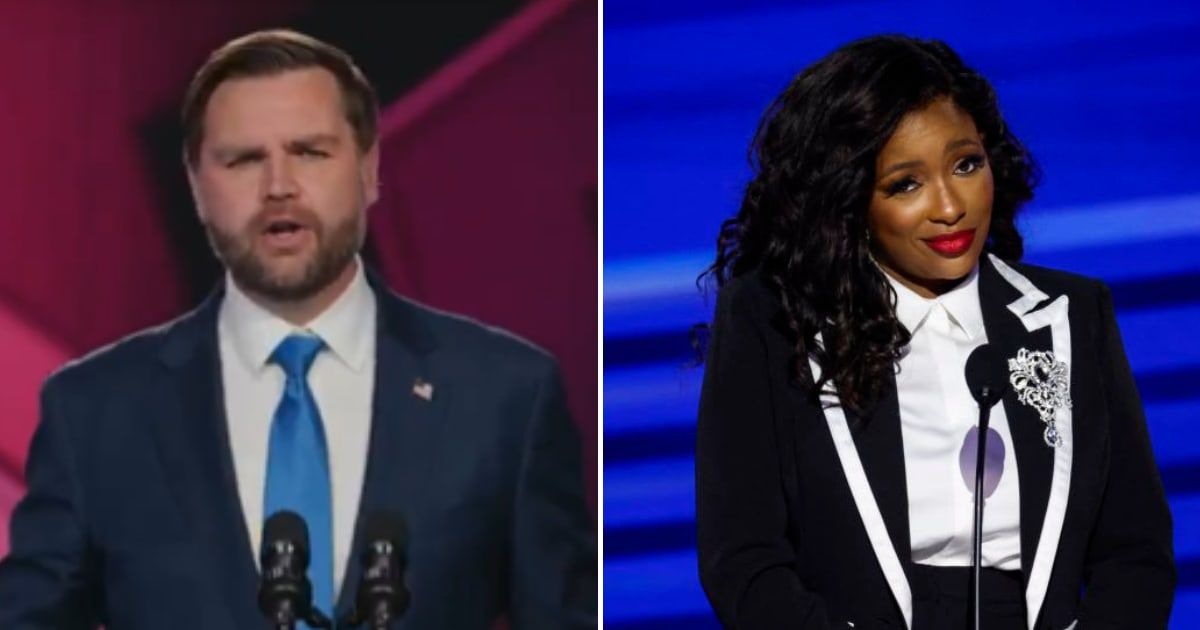 JD Vance took a jab at Jasmine Crockett’s ambitions while speaking at Turning Point USA’s AmericaFest 2025 on Sunday, December 21 (@TPUSA/X, Getty Images)