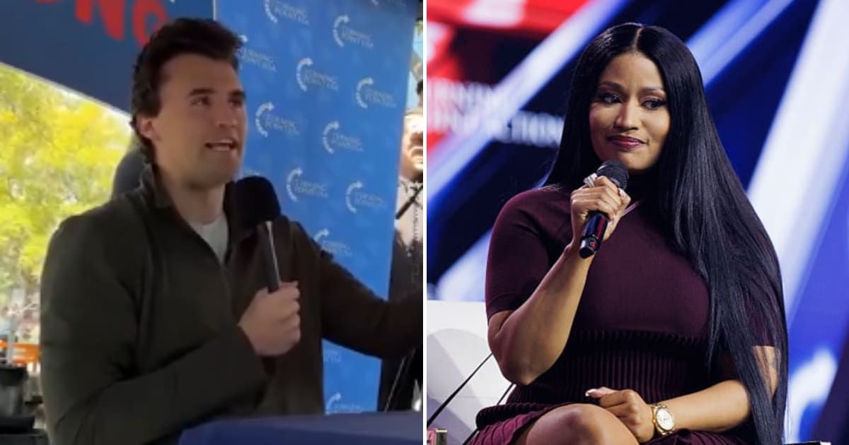 Charlie Kirk spoke during a college debate where he commented on Nicki Minaj as a role model  (Charlie Kirk/YouTube, Getty Images)