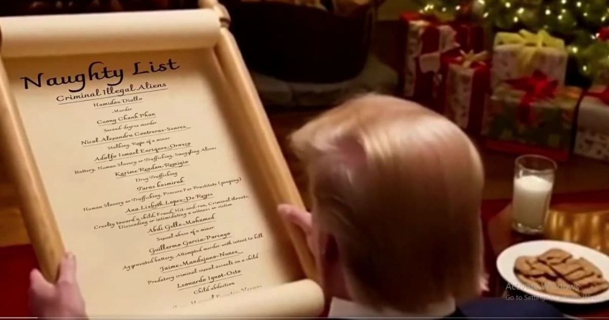 Donald Trump appears in an AI-generated video released by the White House that highlights the 'naughty list' (@WhiteHouse/X)