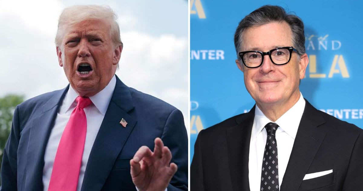 President Donald Trump slammed Stephen Colbert and suggested that news networks should lose licenses over negative coverage of him and the GOP (Getty Images)