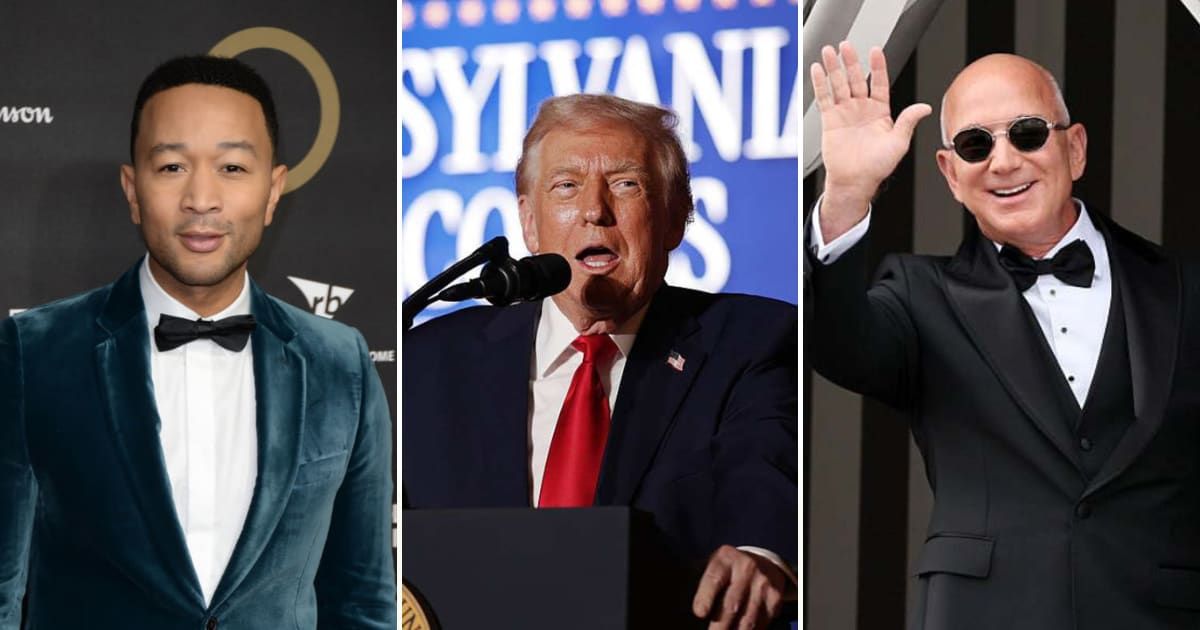 Viral Facebook post claimed Legend pulled music from Amazon over Amazon founder Jeff Bezos’ ties to President Trump (David M Benett/Dave Benett/Getty Images,Ernesto Ruscio/GC Images, Alex Wong/Getty Images)