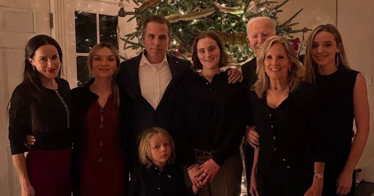 The former president appears in the background behind Jill Biden, leaving his son to dominate the foreground of the image (JoeBiden/X)