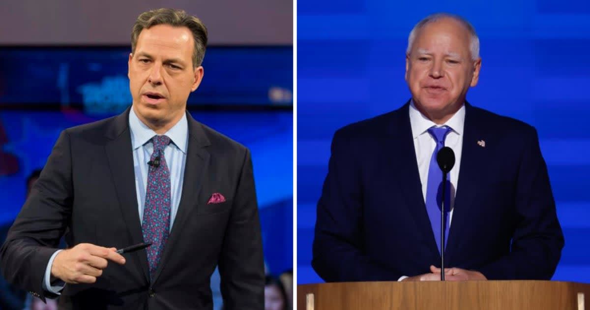 Jake Tapper urged people to 'stop promoting awfulness with your algorithms' after a viral clip showed people yelling a slur outside Tim Walz’s Minnesota home (Getty Images)